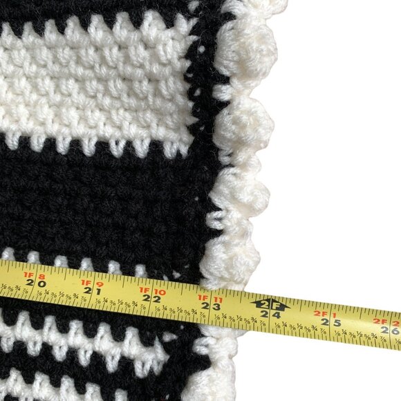 Vintage Black & White Crocheted Crochet Striped Piece - Picture 7 of 10